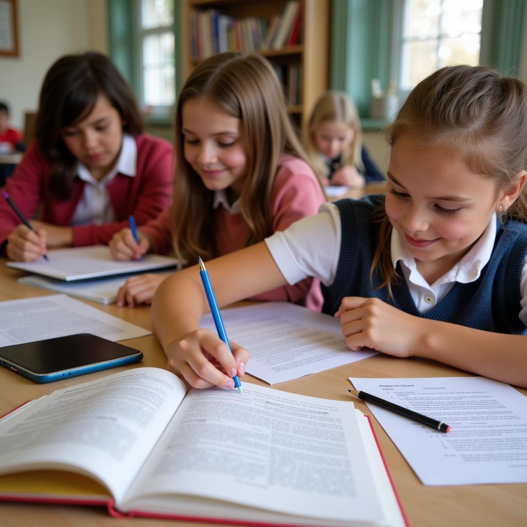 Students Doing English Exercises