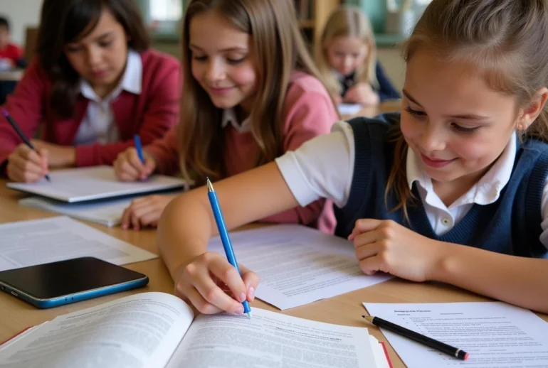 Students Doing English Exercises