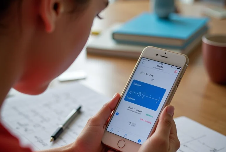 Học sinh sử dụng app giải toán để học tập